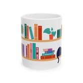 Cat on Bookshelf Coffee Mug